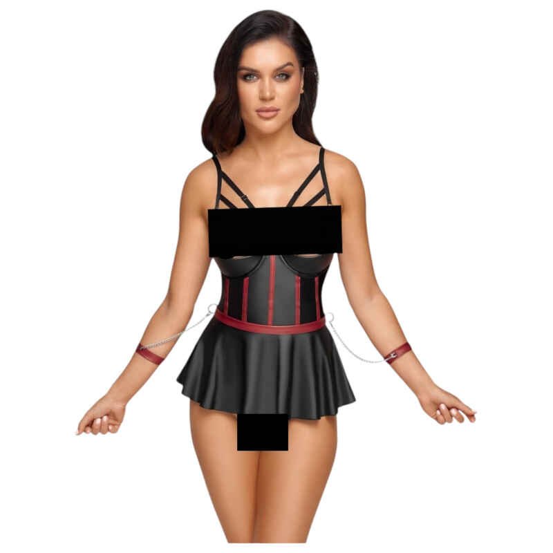 Cottelli Bondage - lesklá súprava a putá na ruky (čierna) - 85B/L