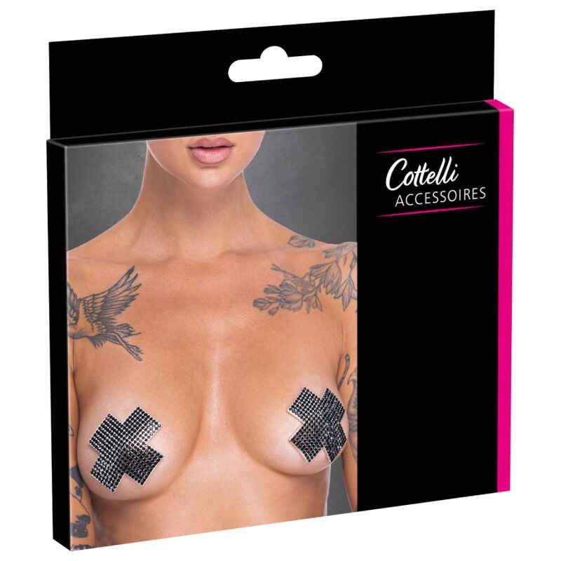 Cottelli - nálepka na bradavky s kamienkami X (čierna)