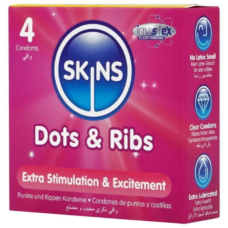 Skins - ryhovaný a bodkovaný kondóm (4 ks)
