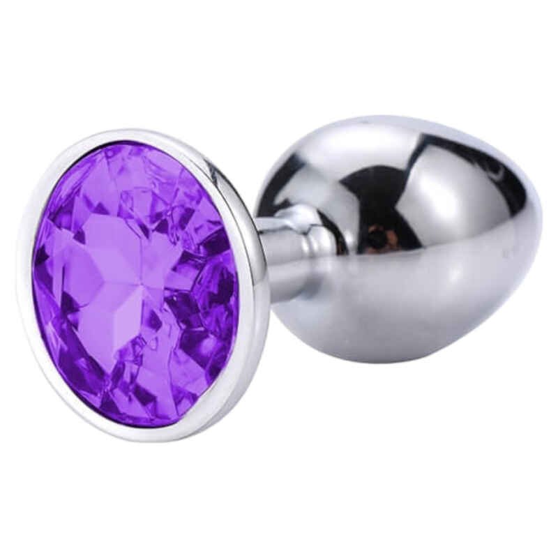 Sunfo - kovový análny kolík s kameňom (strieborno-fialový)