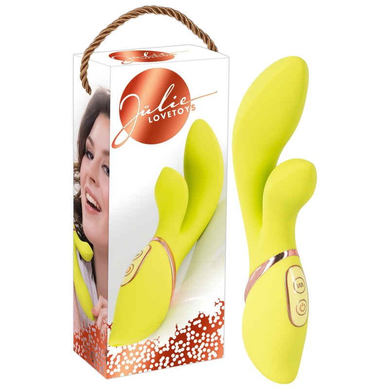 Jülie - vibrátor s klitorisovým ramienkom (žltozelený)