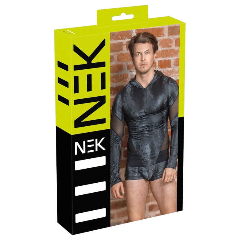 NEK - čierna pánska mikina s kapucňou a vzorom hadiej kože - L