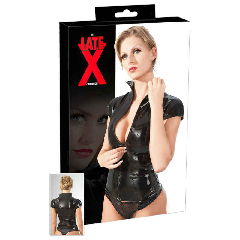 LATEX - dámske latexové tričko na zips - čierne - 2XL