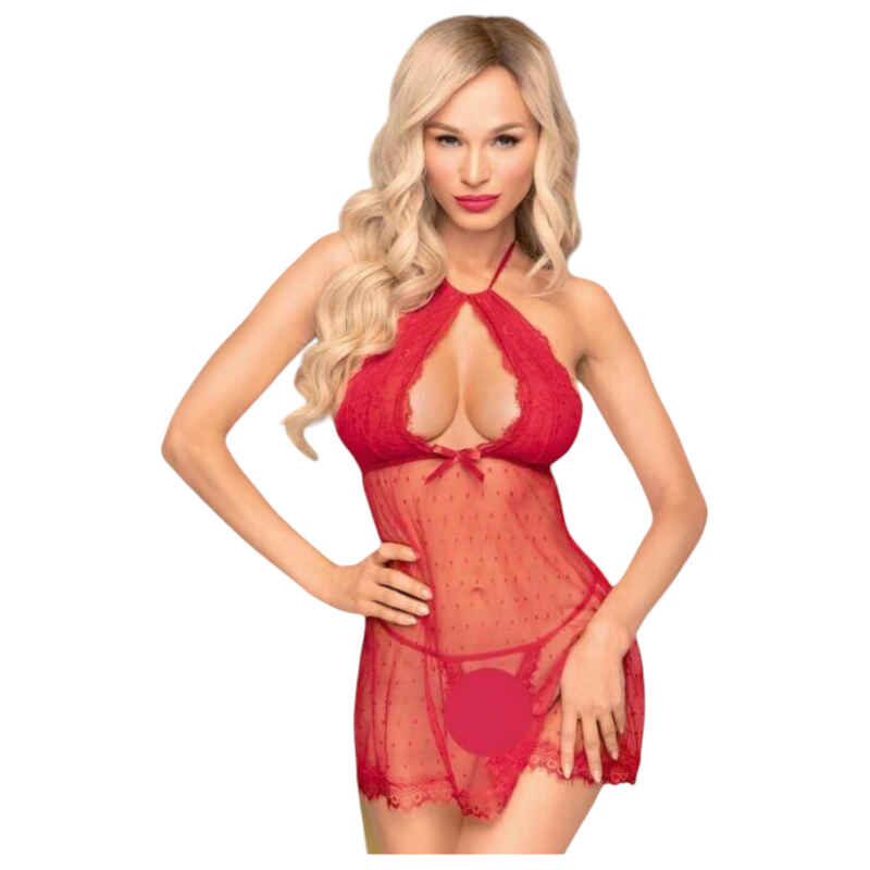 Penthouse Libido Boost - čipkované babydoll a tangá (červené) - M/L