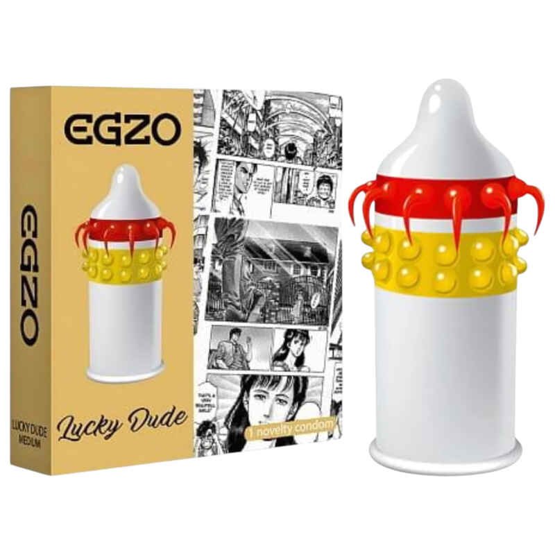 Egzo Lucky Dude - bodkovaný kondóm s prísavkami (1ks)
