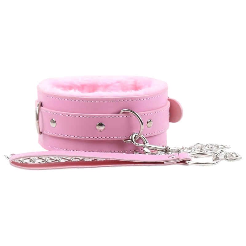 Čalúnený BDSM obojok a vodítko (ružové)