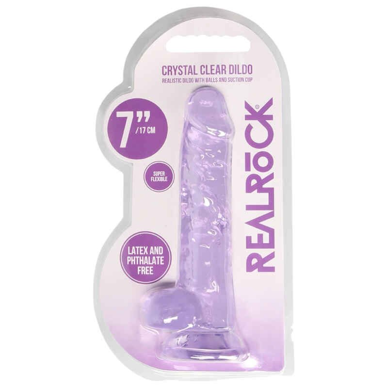 REALROCK - priehľadný realistický dildo - fialový (17cm)