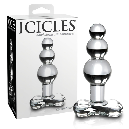 Icicles No. 47 - análny kolík s tromi guľôčkami - sklo priehľadný