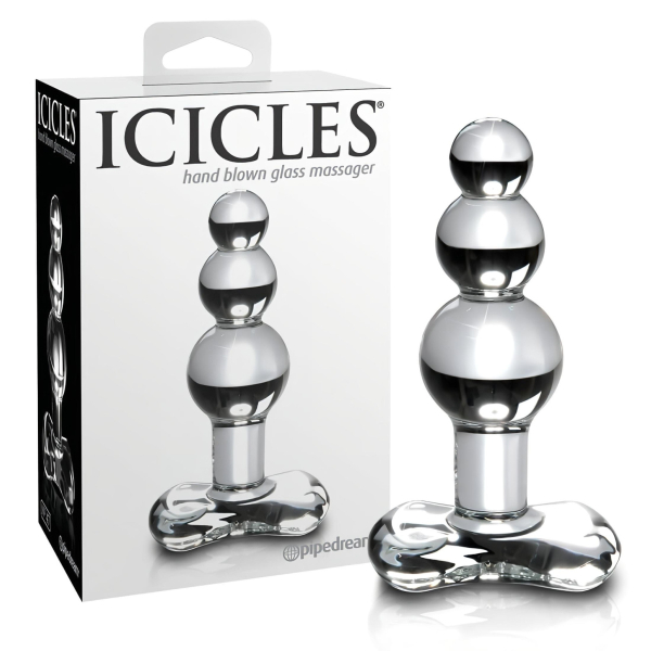 Icicles No. 47 - análny kolík s tromi guľôčkami - sklo priehľadný