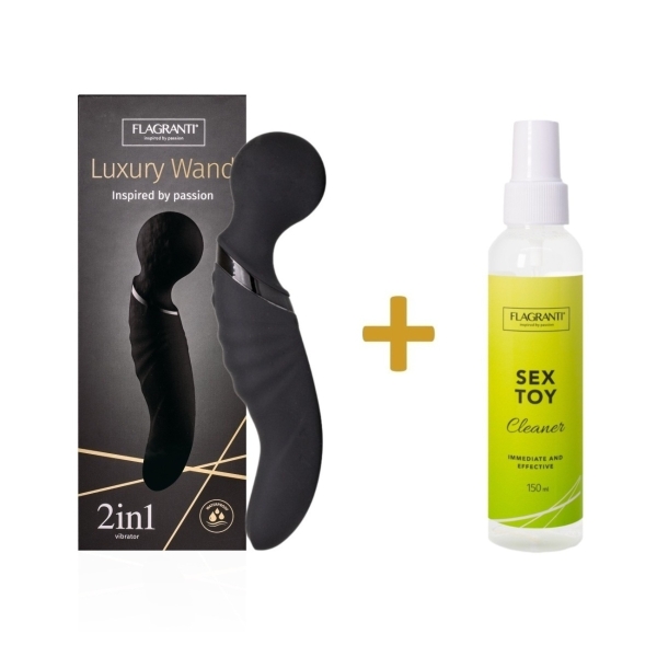 SET Masážna hlavica FLAGRANTI Luxury Wand 2v1 čierna + Toy Cleaner ZDARMA