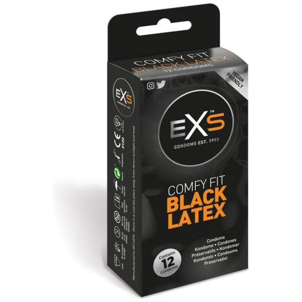 EXS Comfy Fit Black Latex Condoms 12 ks