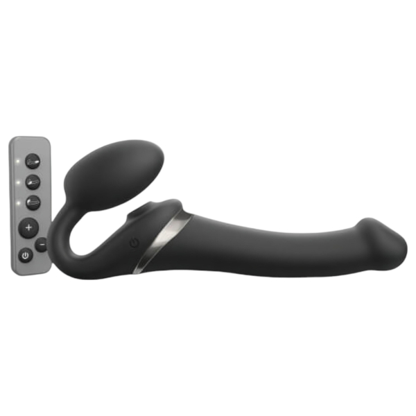 Strap-on-me - pripínací vibrátor s pulznými vlnami - čierny - veľkosť M