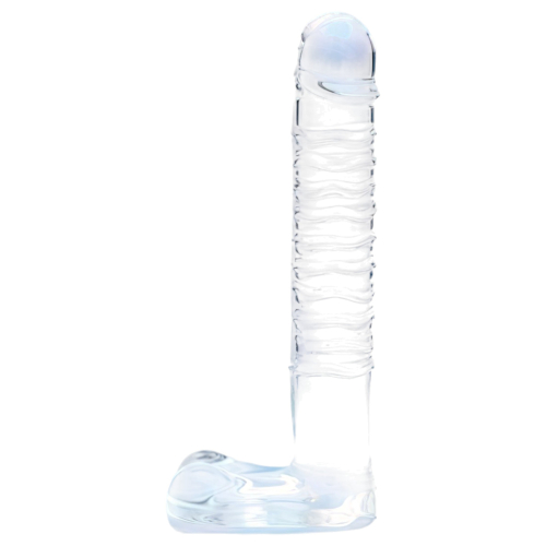 Clarity - sklenené dildo s guľôčkami - číre