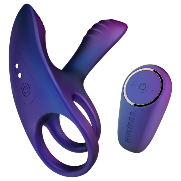 Hueman Infinity Ignite - vibračný erekčný krúžok na penis a semenníky - fialový