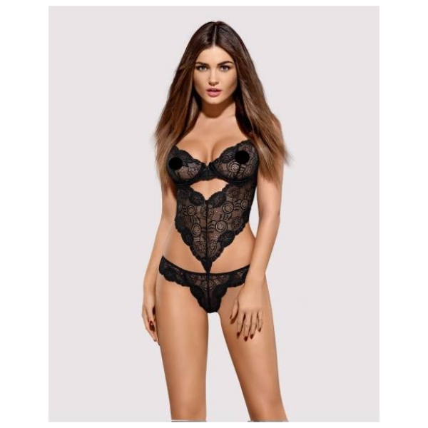 Obsessive - dámske body - čipkované kvetinové - čierna