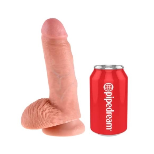 King Cock - dildo realistické s vajcami - 18 cm - natur