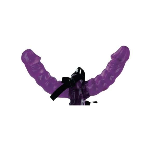 Fetish - dvojitý pripínací dildo s postrojom - čierne