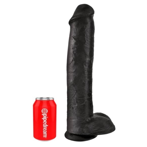 King Cock 15 - realistický dildo s prísavkou a semenníkmi - čierne 38 cm