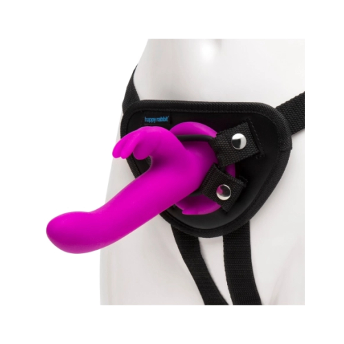 Happyrabbit - strap-on vibrátor pre dvojice - zajačik - fialový