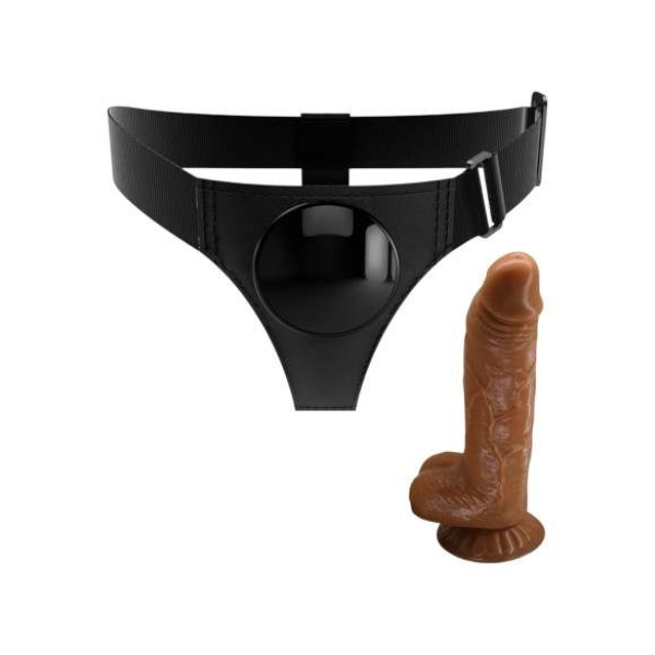 Pretty Love - postroj na dildá - univerzálny s dildom 17 cm - čierny