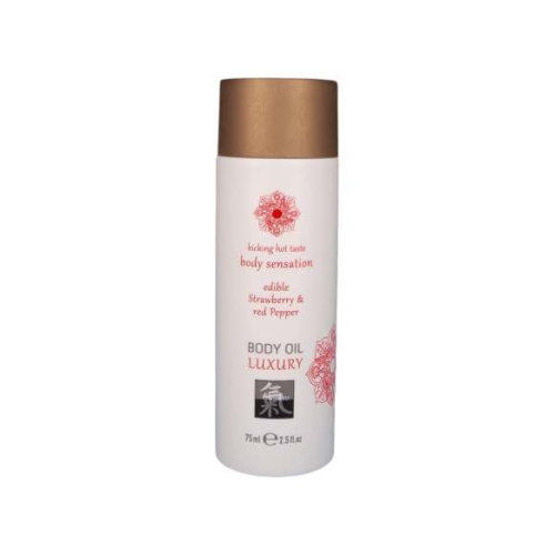 Shiatsu Luxury - jedlý masážny olej - jahoda a červené korenie - 75ml