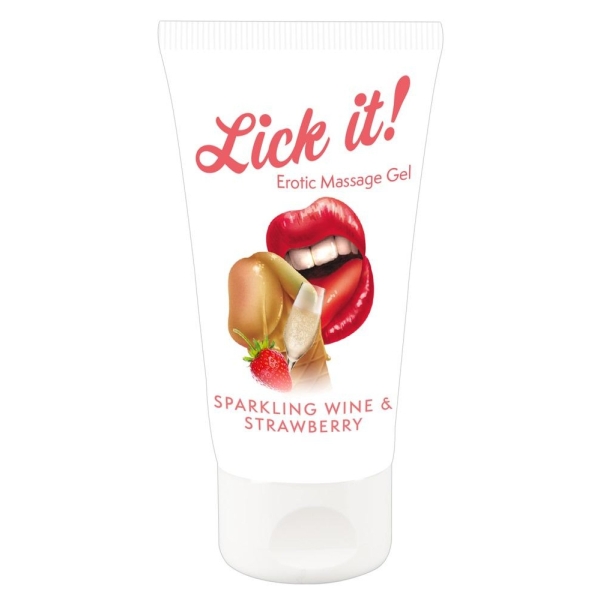 Lick it! Lubrikačný a masážny gél Jahoda a šumivé víno 50 ml