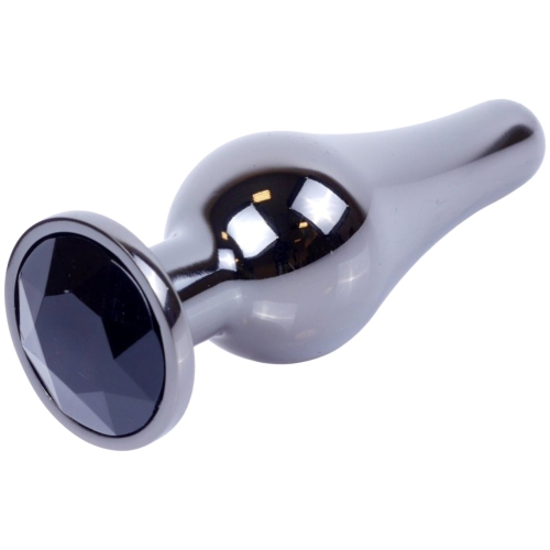 HeavyFun Dark Silver análny kolík s kamienkom S čierny