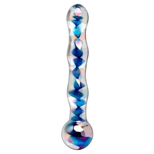 Icicles No. 08 - dvojitý sklenený dildo - vlnitý tvar - číro-modrý