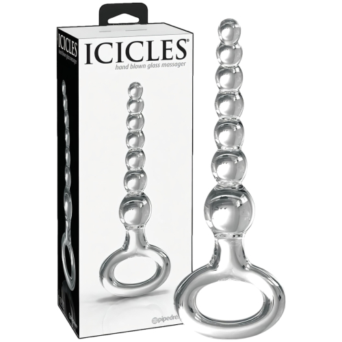 Icicles No. 67 - sklenené dildo s guľkami - priehľadné