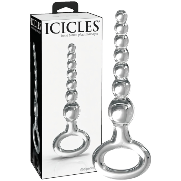 Icicles No. 67 - sklenené dildo s guľkami - priehľadné