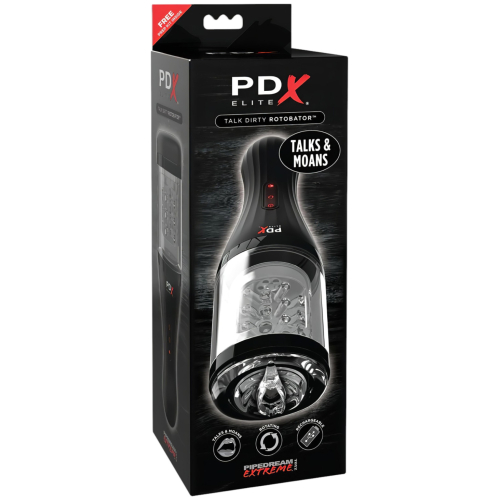 PDX Elite - masturbátor pre mužov - otočný - priehľadný/čierny