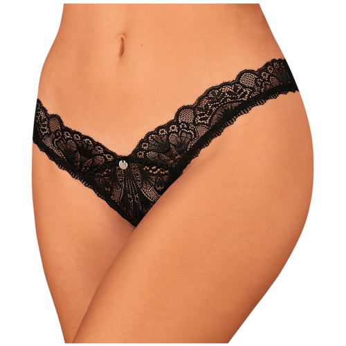 Obsessive - tangá s otvorom - čipkované - čierne - XL/XXL