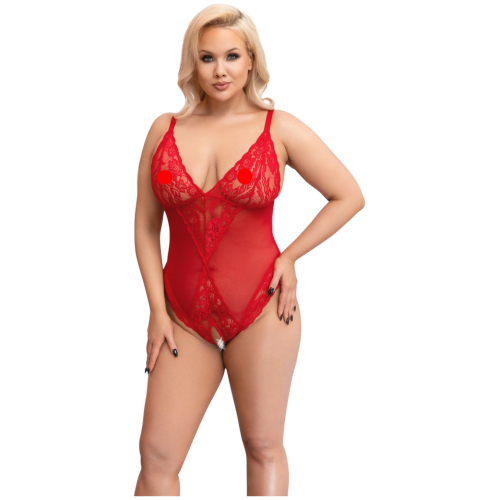 Cottelli Curves - priesvitné čipkované body (červené)