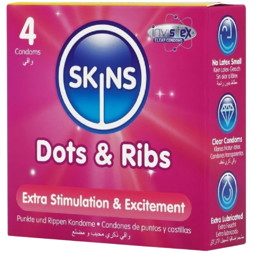 Skins - kondóm s drážkami a bodkami - 4 ks