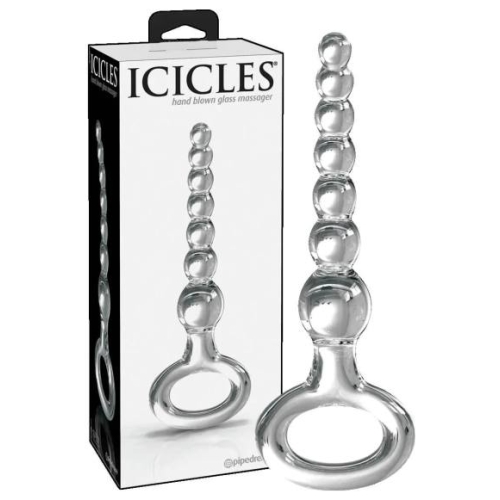 Icicles No. 67 - sklenené dildo s guľkami - priehľadné