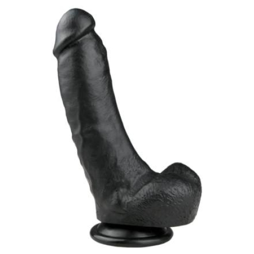 Easytoys - realistický dildo s prísavkou a semenníkmi - čierny 20 cm