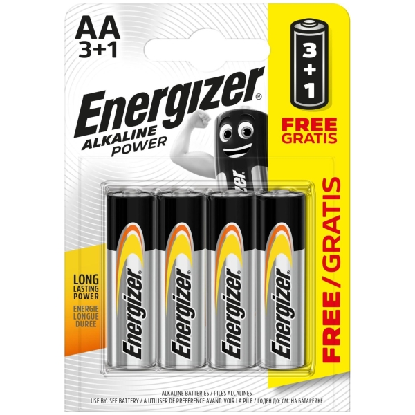 Energizer Alkaline Power -Tužkové batérie AA/4 3+1 zdarma