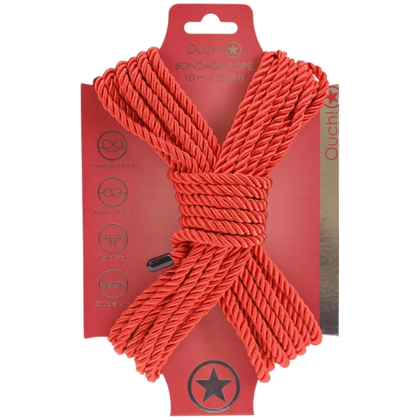Ouch! Bondážní lano polyester-bavlna 10 m červené